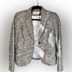 Calvin Klein neutral metallic blazer size 10 petite
